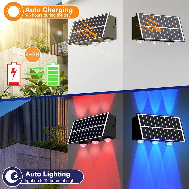 Garage Lighting Decor - ไฟรั้วโซลาร์เซลล์กลางแจ้ง ไฟติดผนังโซลาร์เซลล์ ให้แสงสว่างขึ้นและลง กันน้ำ สำหรับตกแต่งสวน โรงรถ