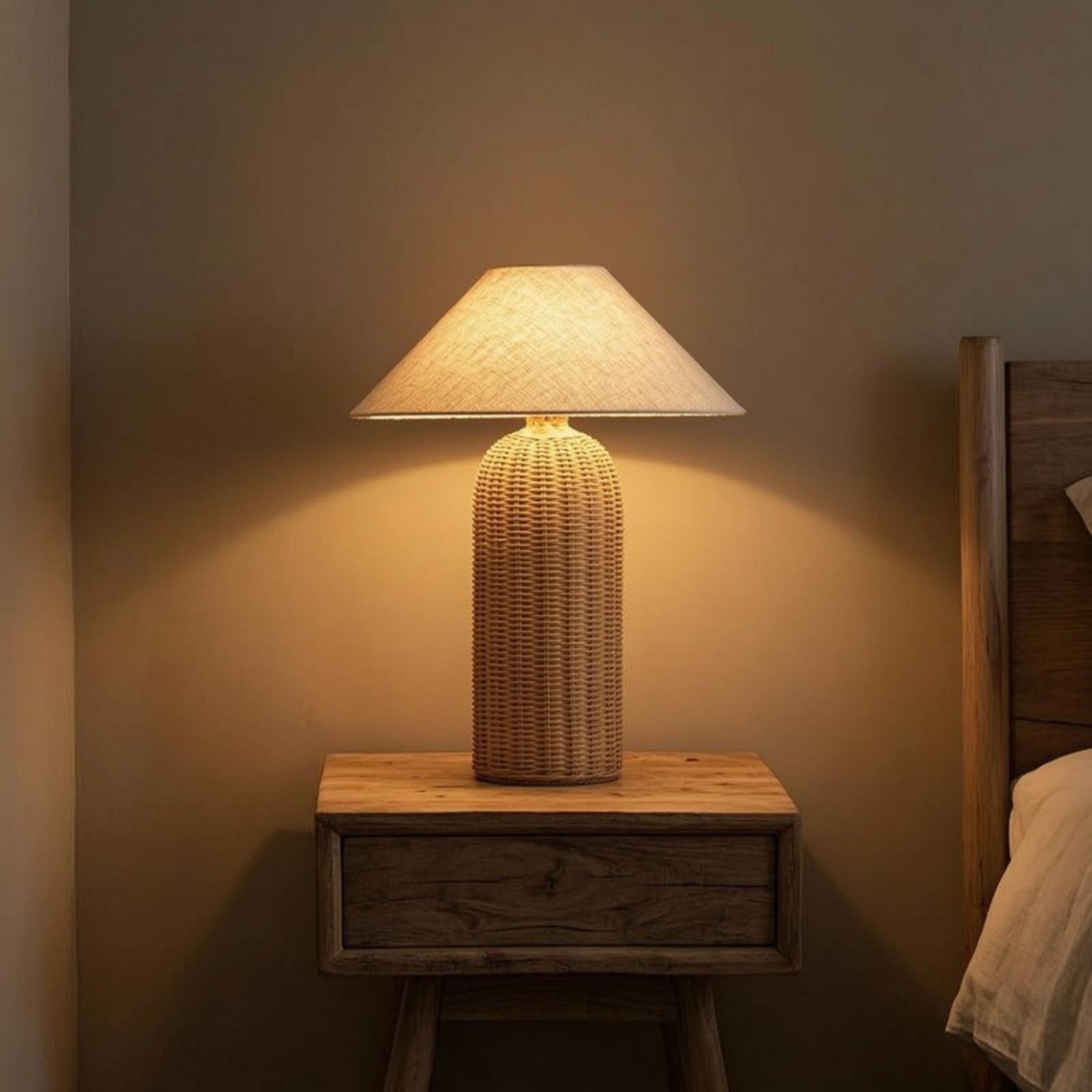 Lighting Decor In Room - โคมไฟข้างเตียง ฐานหวาย โคมผ้า โคมไฟตั้งโต๊ะ ไฟตกแต่งสำหรับห้องนอน ห้องนั่งเล่น
