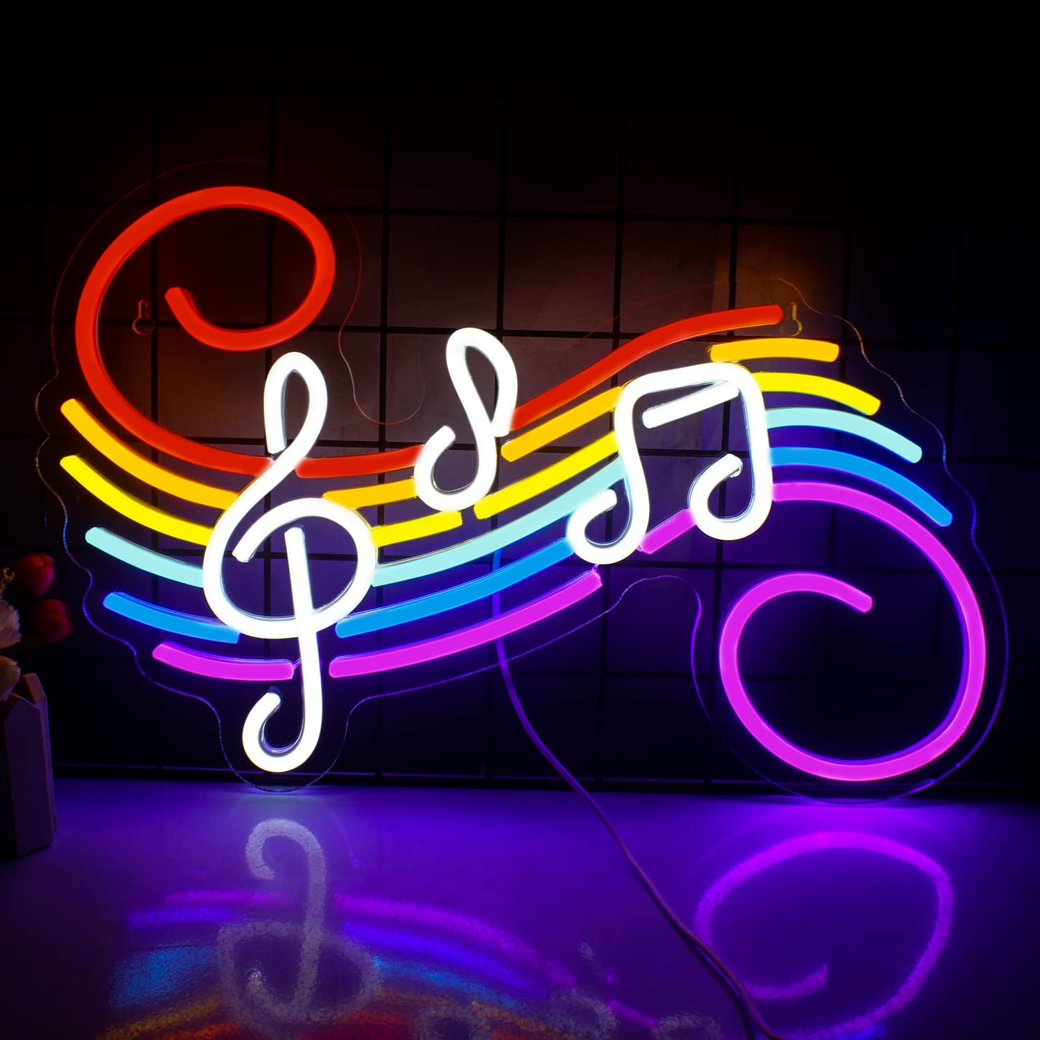 Wedding Lighting And Decor - ป้ายไฟนีออนรูปโน้ตดนตรี ปรับแต่งสีสันได้ ไฟ LED รูปคีบาเร็ต ตกแต่งผนังสำหรับสตูดิโอเพลง