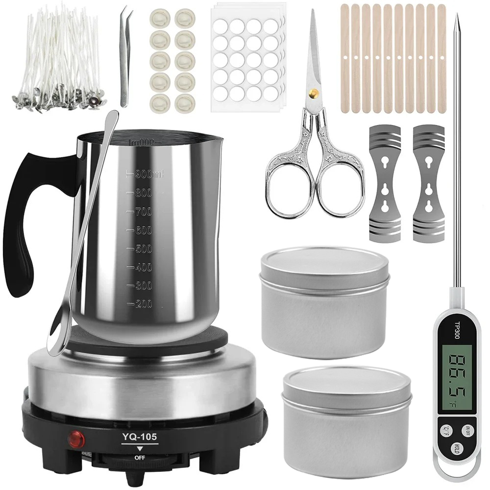 Wax Melter Electric - ชุดอุปกรณ์ทำเทียนพร้อมหม้อเทเทียนและเตาไฟฟ้าสำหรับหลอมขี้ผึ้ง, ชุดเครื่องมือทำเทียน DIY, ชุดทำเทียนสำหรับผู้ใหญ่