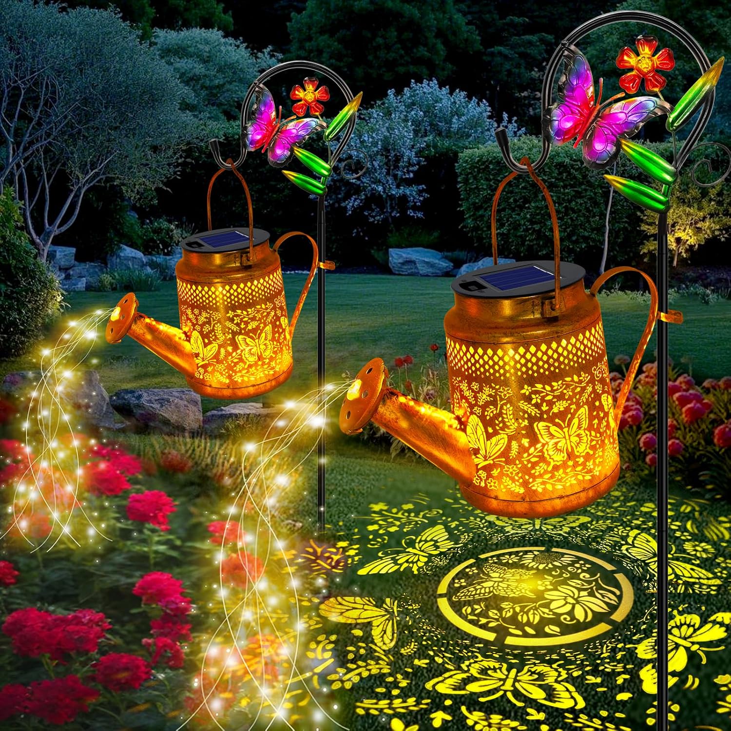 Decor Lighting Pack - ชุดไฟรูปทรงบัวรดน้ำพลังงานแสงอาทิตย์ 2 ชิ้น, ของขวัญสำหรับคุณแม่ คุณย่า ผู้หญิง