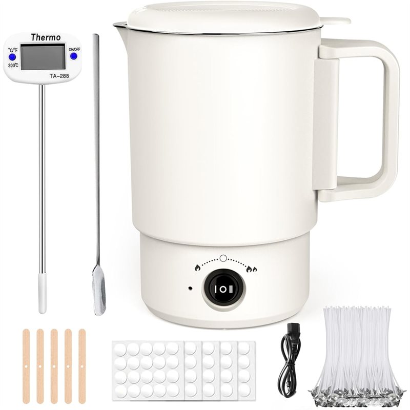 Wax Melter Electric - ชุดหม้อหลอมขี้ผึ้งไฟฟ้า A47U พร้อมเทอร์โมมิเตอร์ 800 มล. สำหรับทำเทียน
