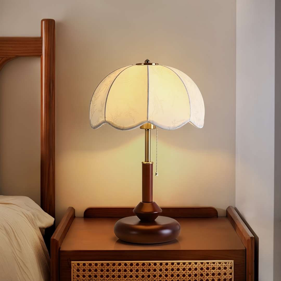 Lighting Decor In Room - โคมไฟตั้งโต๊ะทรงโดมแบบวินเทจ สำหรับห้องนอน โต๊ะข้างเตียง ห้องทำงาน ทางเข้าบ้าน พร้อมสายดึงแบบเรโทร