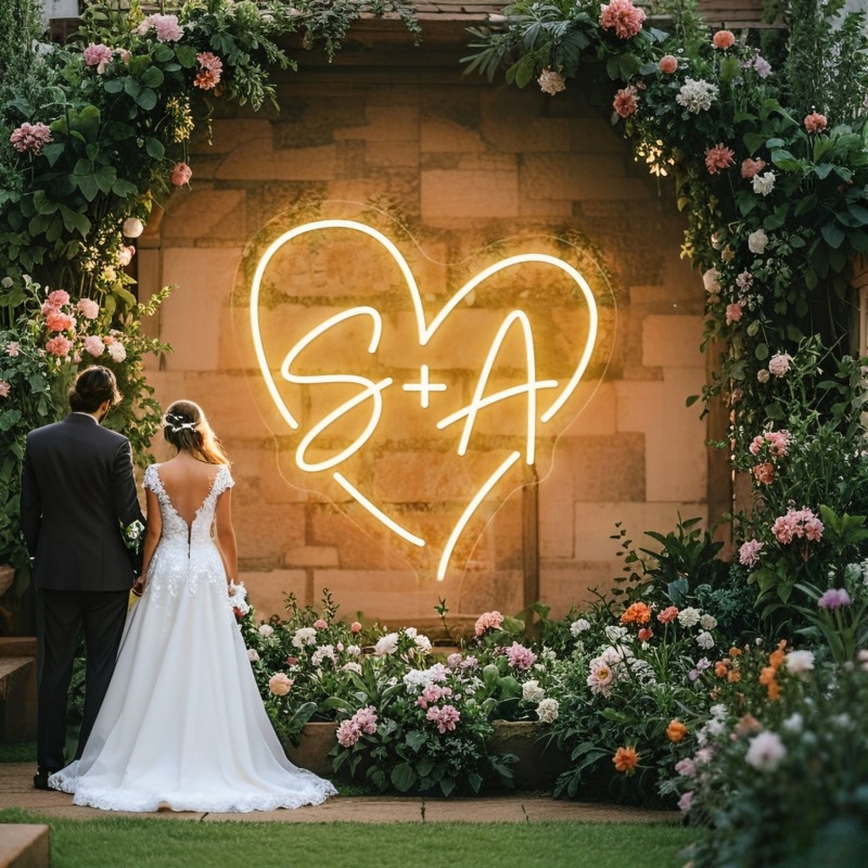 Wedding Lighting And Decor - CUSTOM Initials หัวใจ LED Neon Sign,