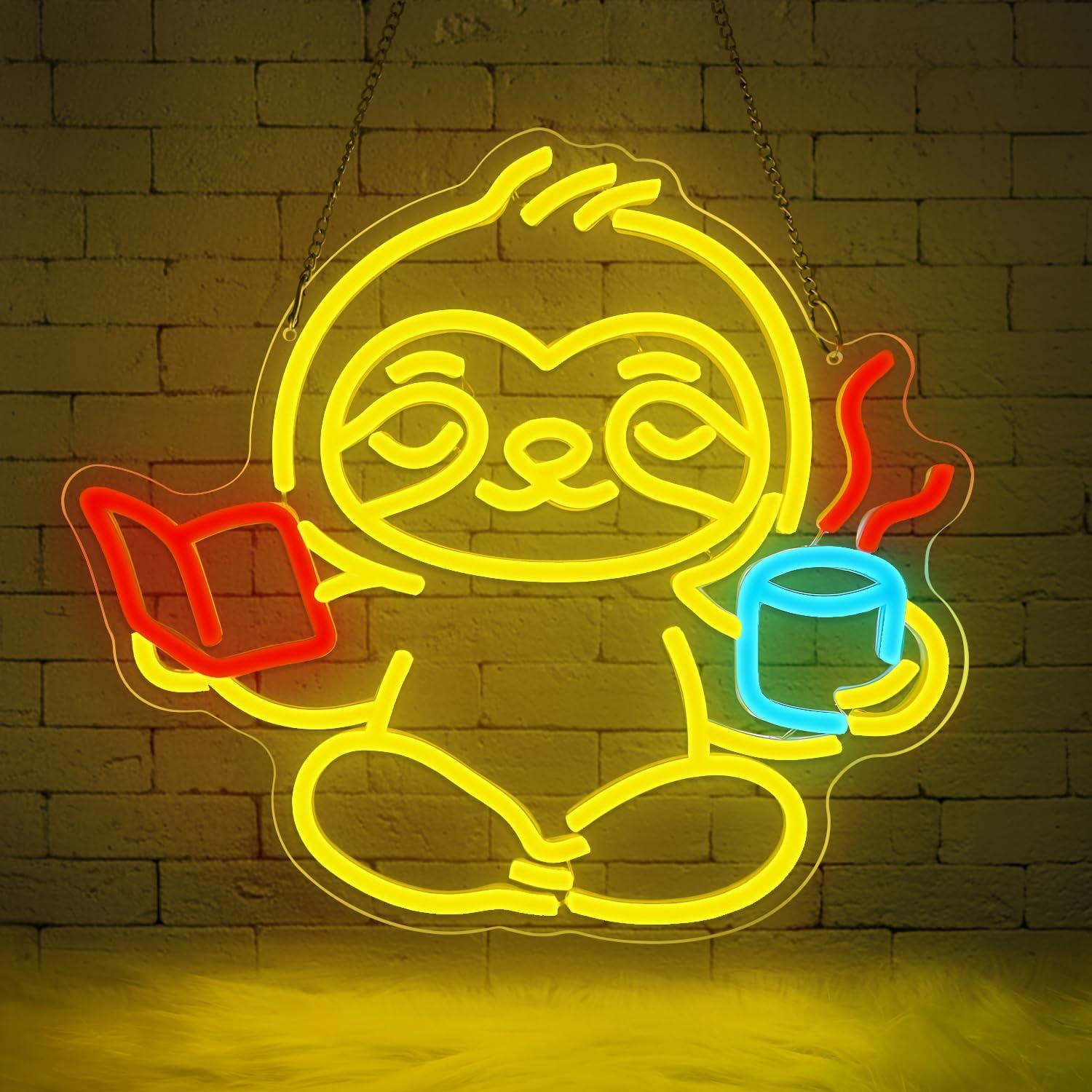 Office Lighting Decor - ป้ายไฟนีออนรูปสลอธ ไฟ LED ปรับความสว่างได้ ใช้พอร์ต USB