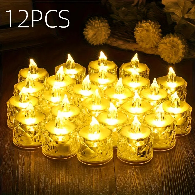 Decor Lighting Pack - 12 แพ็คเทียน LED ไร้เปลวไฟสำหรับตกแต่งบ้าน/งานแต่งงานในวันฮาโลวีนคริสต์มาส, ของขวัญวันหยุดและไฟตกแต่ง