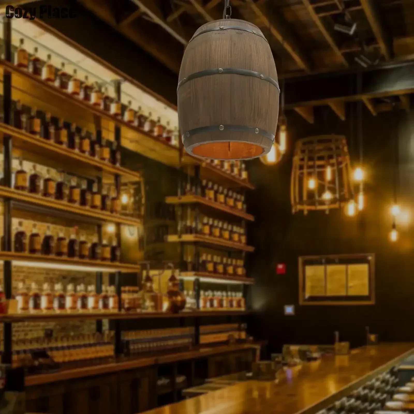 Lighting Decor In Room - โคมไฟสไตล์ Rustic วินเทจ โคมไฟระย้าไม้ โคมไฟแขวนรูปถังไวน์ ของตกแต่งบ้าน