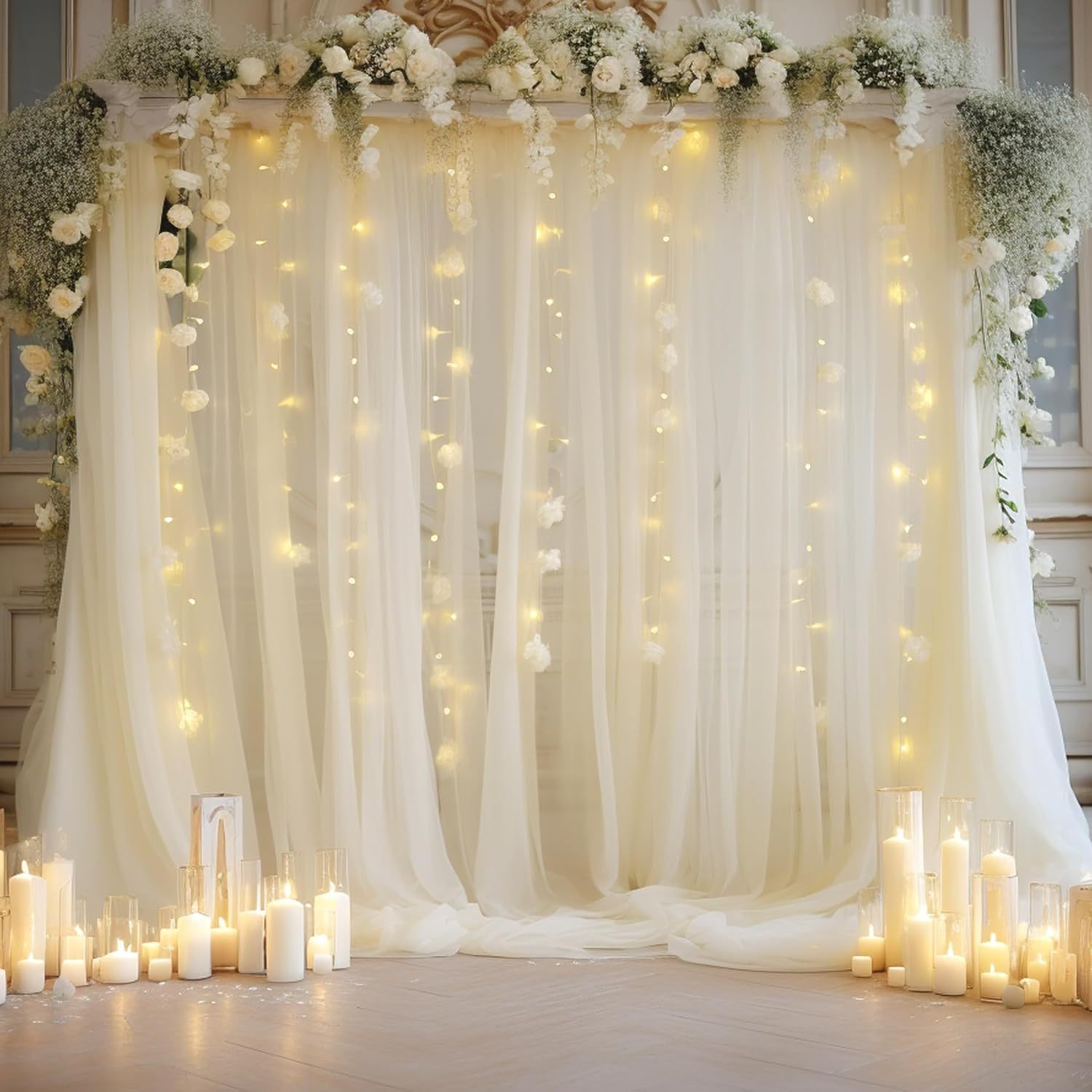 Decor Lighting Pack - ชุดฉากหลังผ้าทูลสำหรับงานแต่งงาน 1 แพ็ค, ผ้าม่านโปร่งแสง 2 ชิ้น
