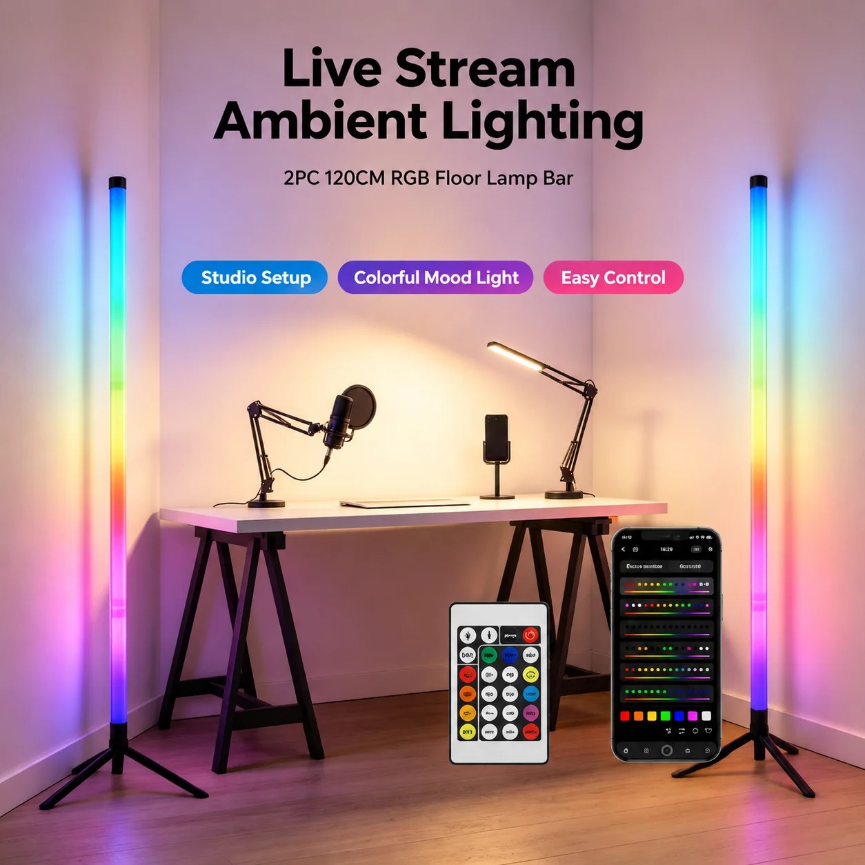 โคมไฟตั้งพื้นแบบมุม RGB LED 2  - Lighting Decor In Room บทวิจารณ์และราคา