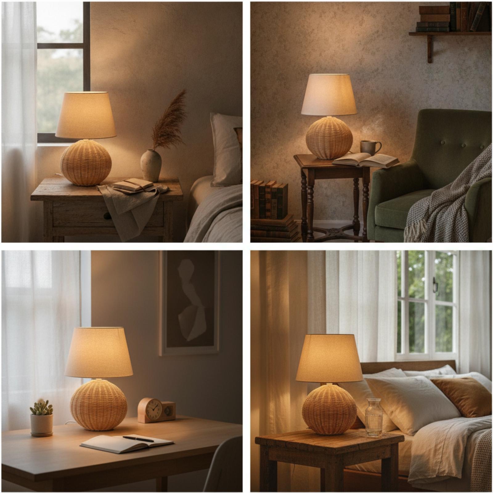 โคมไฟข้างเตียง ฐานหวาย โคมผ้า  - Lighting Decor In Room บทวิจารณ์และราคา