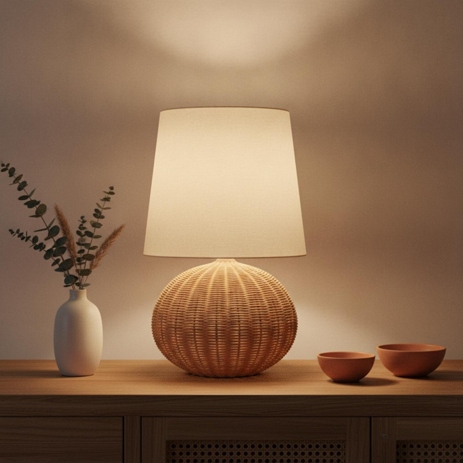 โคมไฟข้างเตียง ฐานหวาย โคมผ้า  - Lighting Decor In Room บทวิจารณ์และราคา