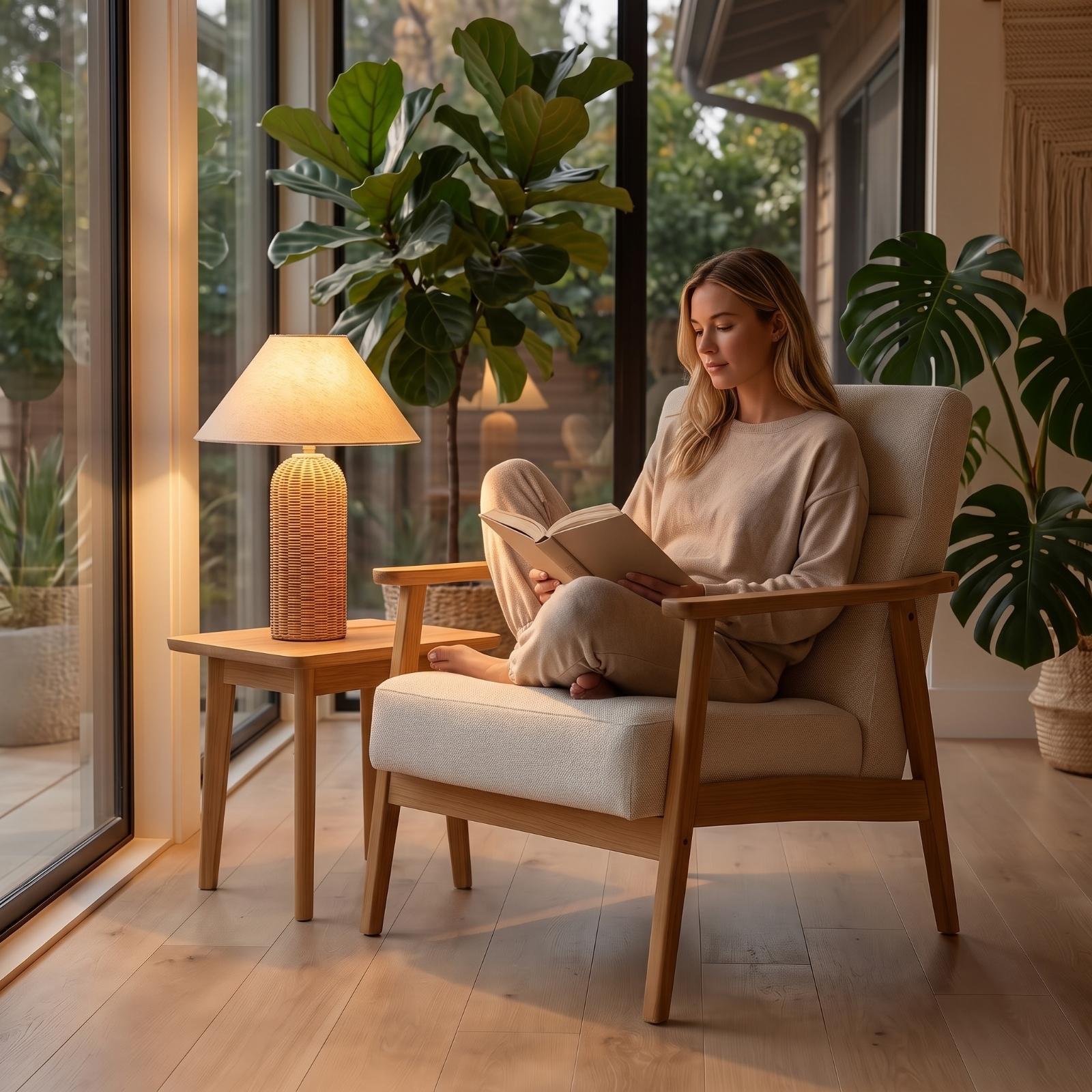 โคมไฟข้างเตียง ฐานหวาย โคมผ้า  - Lighting Decor In Room บทวิจารณ์และราคา