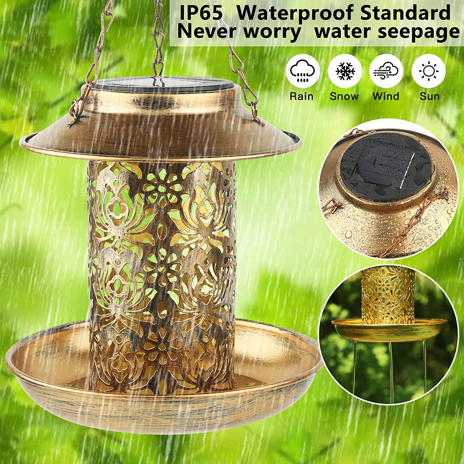 Solar Bird Feeder โลหะกลางแจ้ง - Outdoor Lighting Decor Ideas บทวิจารณ์และราคา
